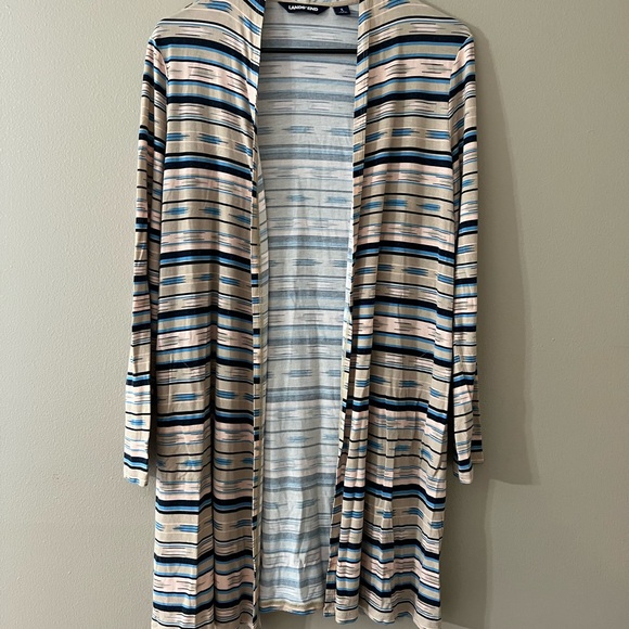 Lands End Lightweight Long Striped Cardigan with Pockets - Small - Picture 6 of 15
